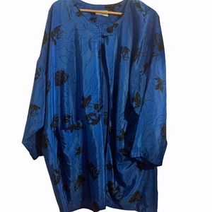 Vintage Satin Housecoat Nightgown Blue Floral